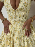 Poshoot Lemon Bloom V-Neck Mini Dress