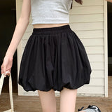 Poshoot Ball Gown Sweet Mini Skirts Women Summer Elastic High Waist Short Skirt Woman Loose Black White Holiday Simple Faldas