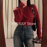 Poshoot New Sweater Women Clothing Irregular Skew Collar Long Sleeve Chic Pull Femme Korean Bandage Jumper Casual Knitted Pullovers