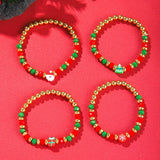 Poshoot Christmas Crystal Polymer Clay Beaded Bracelets for Women Handmade Rice Bead Xmas Tree Santa Claus Pendant Bracelet Jewelry Gift