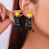 Poshoot Mixed Style Acrylic Christmas Earrings for Women Pattern Christmas Tree Black Cat Santa Claus Drop Earrings Girls Party Jewelry