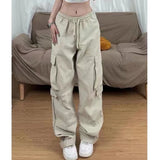 Poshoot Vintage 90S Baggy Cargo Pants Women Big Pockets Streetwear Low Waist Trousers Woman 2023 Y2K Hip Hop Wide Leg Loose Sweatpants