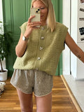 Poshoot Casual Knitted Vests Sweater For Women Fashion Button Sleeveless O-neck Cardigan Top Autumn 2024 Lady Versatile Knitwear