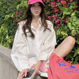 Poshoot Korean Oversized White Shirt Women All Match Long Sleeve Loose Basic Blouse Woman Spring Summer Turn Down Collar Blusas Mujer