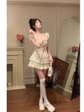 Poshoot 2000s Vintage Japanese Kawaii Suits Lolita 2 Piece Skirt Set Women Even Party Clothing Casual Y2k Crop Top Blouse + Slim Skirts