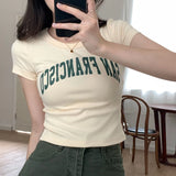 Poshoot Streetwear Letter Printing Y2K Crop Tops Women 2024 Summer Round Neck Slim Fit T Shirts Woman Chic Short Sleeve Tee Shirt