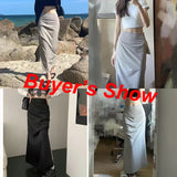 Poshoot Y2K Split Long Skirt Women 2024 Summer Skiny High Waisted Cargo Skirt Woman Black Gray Streetwear Midi Skirts Female