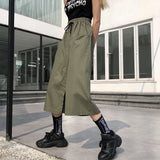 Poshoot 2024 Harajuku Long Skirt Pants Women Elastic Waist Oversized Cargo Pants Woman Summer Streetwear Wide Leg Trousers Female