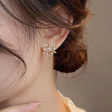 Poshoot Luxury Imitation Pearl Zircon Snowflake Drop Earrings for Women Full Rhinestone Christmas Tree Earrings Girls Party Jewelry Gift