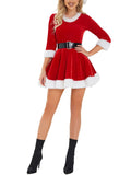 Poshoot Women Red Christmas Dress Santa Cosplay Costume Plush Trim Velvet Round Neck 3/4 Sleeve A-line Belt Dresses with Hat Outfit 2024