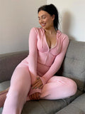 Poshoot Women Spring Outfits Casual Zipper Sweater Hoodie Set High Waist Flare Pants Suits Pink Knitted Womens Y2k Two Piece Set