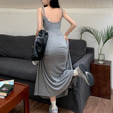 Poshoot Sexy Sleevless Backless Sundress Women Summer A Line Long Spaghetti Strap Dress Woman Chic Elastic Vacation Beach Dresses Mujer