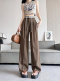 Poshoot-Women's Spring Summer Casual Wide Leg Suit Pants Lady Summer High Waist Elastic Waist Full Length Loose Suit Pants