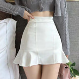 Poshoot Chic High Waist Short Mermaid Skirt Woman Summer Solid Color Ruffles Mini Skirts Women 2024 Elegant A Line Skirt Ladies