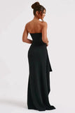 Poshoot Christmas Thanksgiving Gifts  Black Strapless High Split Maxi Dress