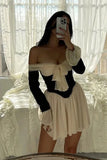 Poshoot Christmas Thanksgiving Gifts  Elegant Strapless Backless Pleated Long Sleeve Mini Dress