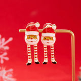 Poshoot Creative Long Legs Santa Claus Christmas Earrings for Women Cute Painting Oil Animal Elk Christmas Tree Earring New Year Jewelry