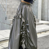 Poshoot Retro A-Line Skirt Women's High Waist Solid Drawstring Pleated Umbrella Skirt Streetwear Casual Y2k Skirt Female Outfits