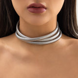 Poshoot-Poshoot Exaggerated Chunky Heavy Metal Twisted Torques Choker Necklace for Women Spiral Big Chain Grunge Jewelry Steampunk Men