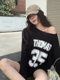 Poshoot Streetwear Oversized Off Shoulder Sweatshirts Women Aesthetic Letter Graphic Jerseys Grunge Y2k Hoodies Long Sleeve Top