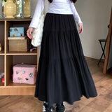 Poshoot Summer Chic Pink Long Skirts for Women 2024 All Match A Line Cake Skirt Woman Korean Fashion White Midi Skirt Ladies