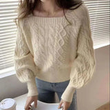 Poshoot Autumn Winter Square Collar Sweater Women 2024 Soft Thick Warm Wool Jumper Woman All Match Basic Knitted Pullovers Female