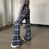 Poshoot Plaid Printed Slim Fashion Flare Pants High Waist Vacation Casual Streetwear Daily Basic Leggings Clohtes For Women