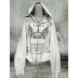 Poshoot Vintage Sweatshirts Women's Clothes White Print Tunic Hooded Y2k Coat Streetwear Fashion Casual Hoodies Tops Ropa Mujer