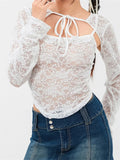 Poshoot Women Sleeveless Spaghetti Strap Lace Camis Crop Tops with Long Sleeve Tie-up Shrugs Going Out Tops Summer Streetwear