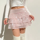 Poshoot-Sweet Pink Bow Bling Sequined Skirt