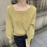 Poshoot Autumn Winter Square Collar Sweater Women 2024 Soft Thick Warm Wool Jumper Woman All Match Basic Knitted Pullovers Female