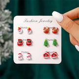 Poshoot 6 Pairs/Set Christmas Stud Earring For Women Cute Cartoon Resin Snowflake Santa Claus Elk Earrings Girl Party New Year Jewelry