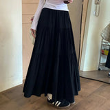 Poshoot Summer Chic Pink Long Skirts for Women 2024 All Match A Line Cake Skirt Woman Korean Fashion White Midi Skirt Ladies