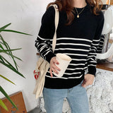 Poshoot Korean Style Striped Sweater Woman All Match Long Sleeve Knit Pullover Women Autumn Winter Basic O Neck Bottoming Shirt