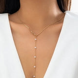 Poshoot-Sexy Chest Back Chain Long Necklace for Women Festival Imitation Pearl Backless Snake Link Star Sequin Pendant Wed Accessories