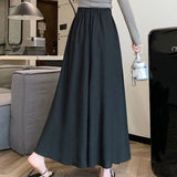 Poshoot Solid Color Casual Wide Leg Pants Women Spring Summer Soft Elastic High Waist Trouses Woman Pleated Skirt Pants Ladies