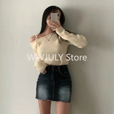 Poshoot New Sweater Women Clothing Irregular Skew Collar Long Sleeve Chic Pull Femme Korean Bandage Jumper Casual Knitted Pullovers