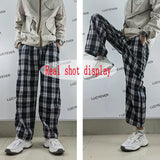 Poshoot Harajuku Black White Plaid Pants Women 2024 Oversized Wide Leg Trousers Female Korean Style High Waist Checkered Pants Female