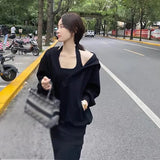 Poshoot Sweet Skirt Two Piece Set Women Solid Hooded Sweatshirt + Sling Dress Sets Dress Sets 2024 Spring Autumn Elegant Female Clothing