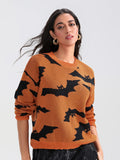 Poshoot Long Sleeve Sweater Women Cute Halloween Printed Graphic Sweater Casual Loose Basic Pullover Warm Knittwear Tops