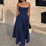 Poshoot Elegant Backless Sleeveless Long Dress Women's Sexy Off Shoulder Spaghetti Straps A Line Dress Party Luxury Dress Robe