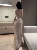 Poshoot 2023 Summer Women's New Sexy Temperament Elegant Sequins backless Lace up High Waist Fashion High waisted ceremonial dress BIAU