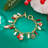 Poshoot Handmade Crystal Pearl Christmas Bracelets for Women Santa Claus Xmas Tree Snowflake Elk Wreath Pendant Bracelet Holiday Jewelry