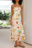 Poshoot Christmas Thanksgiving Gifts  Fruit Print Square Collar Boho Maxi Dress