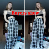 Poshoot Harajuku Black White Plaid Pants Women 2024 Oversized Wide Leg Trousers Female Korean Style High Waist Checkered Pants Female