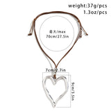 70CM Long Wax Thread Rope Chain With Large Hollow Love Heart Pendant Necklace for Women Sweet Cool Adjustable Choker Y2K Jewelry