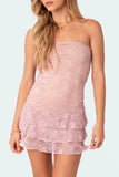 Poshoot Christmas Thanksgiving Gifts  Lace Slim See-Through Strapless Mini Dress