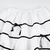 Poshoot-Sweet Bow Loose Stripe Stitching A-Line Midi Skirt