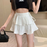 Poshoot Sweet Lace Patchwork Short Skirt Women 2025 Summer Lace Up Layer Cake Skirt Woman Lolita High Waist A Line Skirts Female