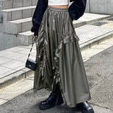 Poshoot Retro A-Line Skirt Women's High Waist Solid Drawstring Pleated Umbrella Skirt Streetwear Casual Y2k Skirt Female Outfits